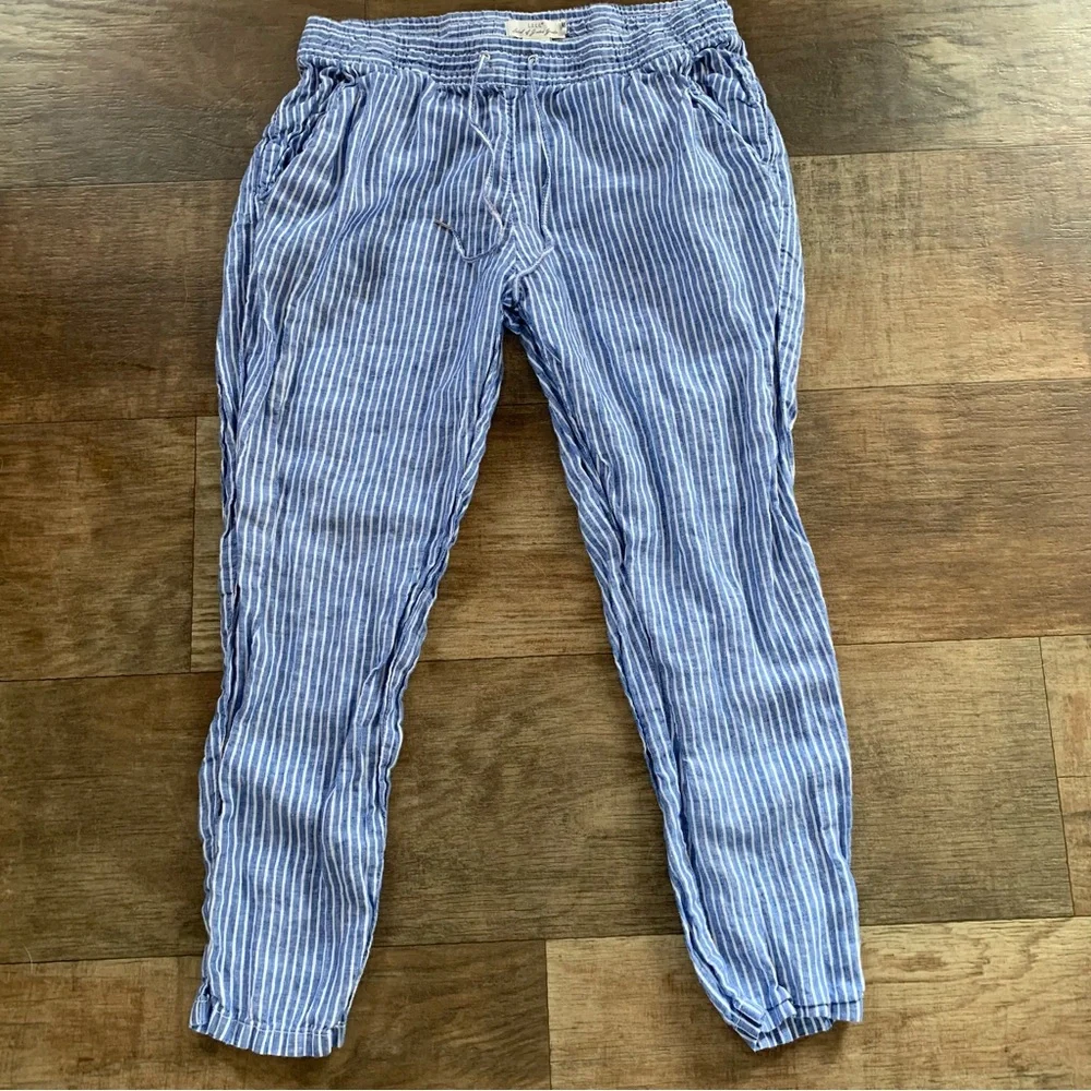 LOGG blue and white striped pinstripe linen pants